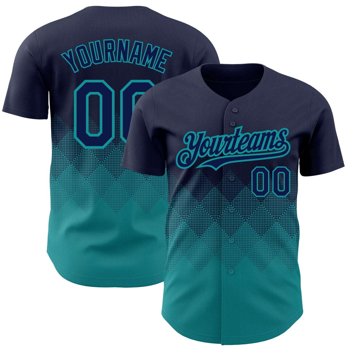 Custom Navy Teal 3D Pattern Design Gradient Square Shapes Authentic Baseball Jersey - Main View