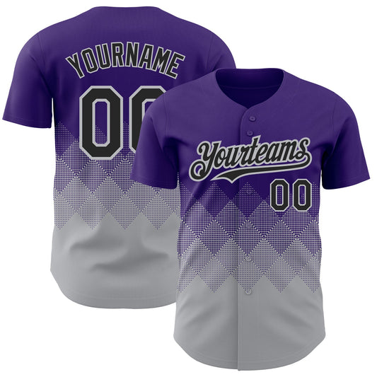 Custom Purple Black-Gray 3D Pattern Design Gradient Square Shapes Authentic Baseball Jersey - Main View