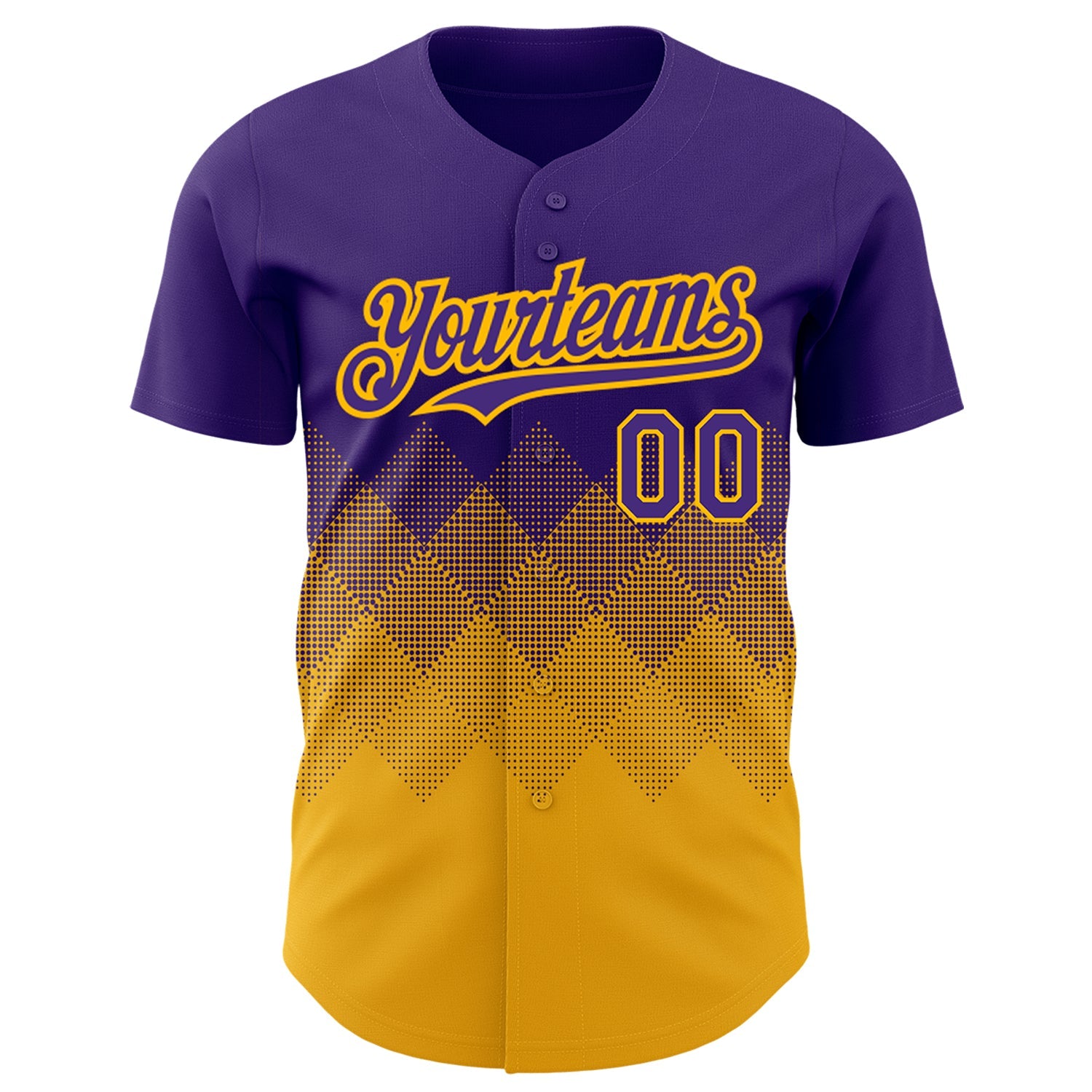Custom Purple Gold 3D Pattern Design Gradient Square Shapes Authentic Baseball Jersey view 2