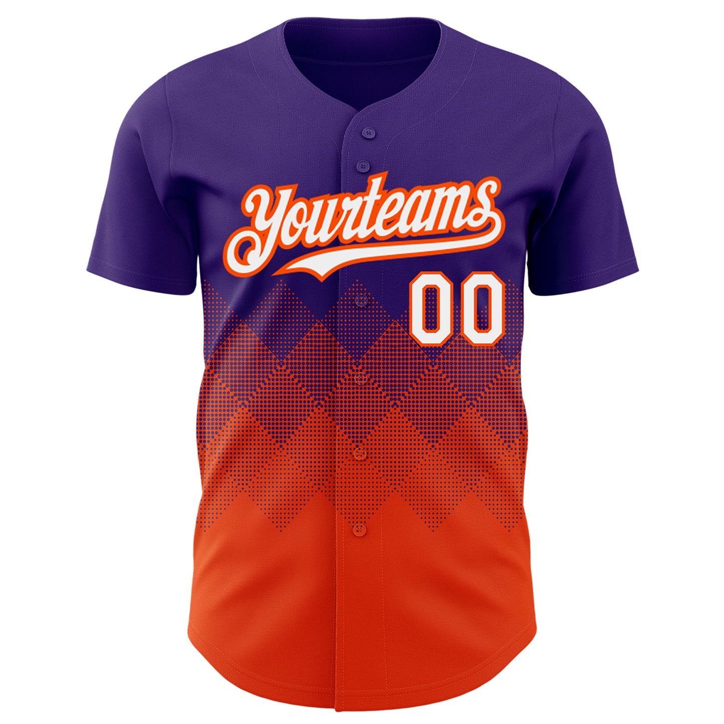 Custom Purple White-Orange 3D Pattern Design Gradient Square Shapes Authentic Baseball Jersey view 2