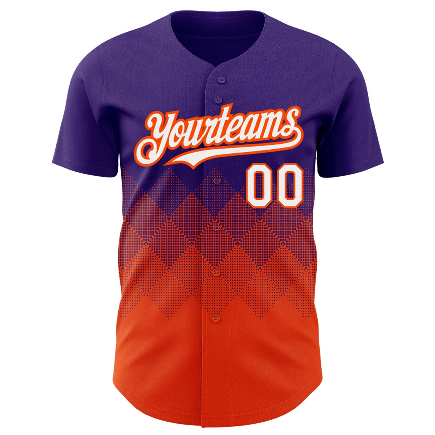 Custom Purple White-Orange 3D Pattern Design Gradient Square Shapes Authentic Baseball Jersey view 2