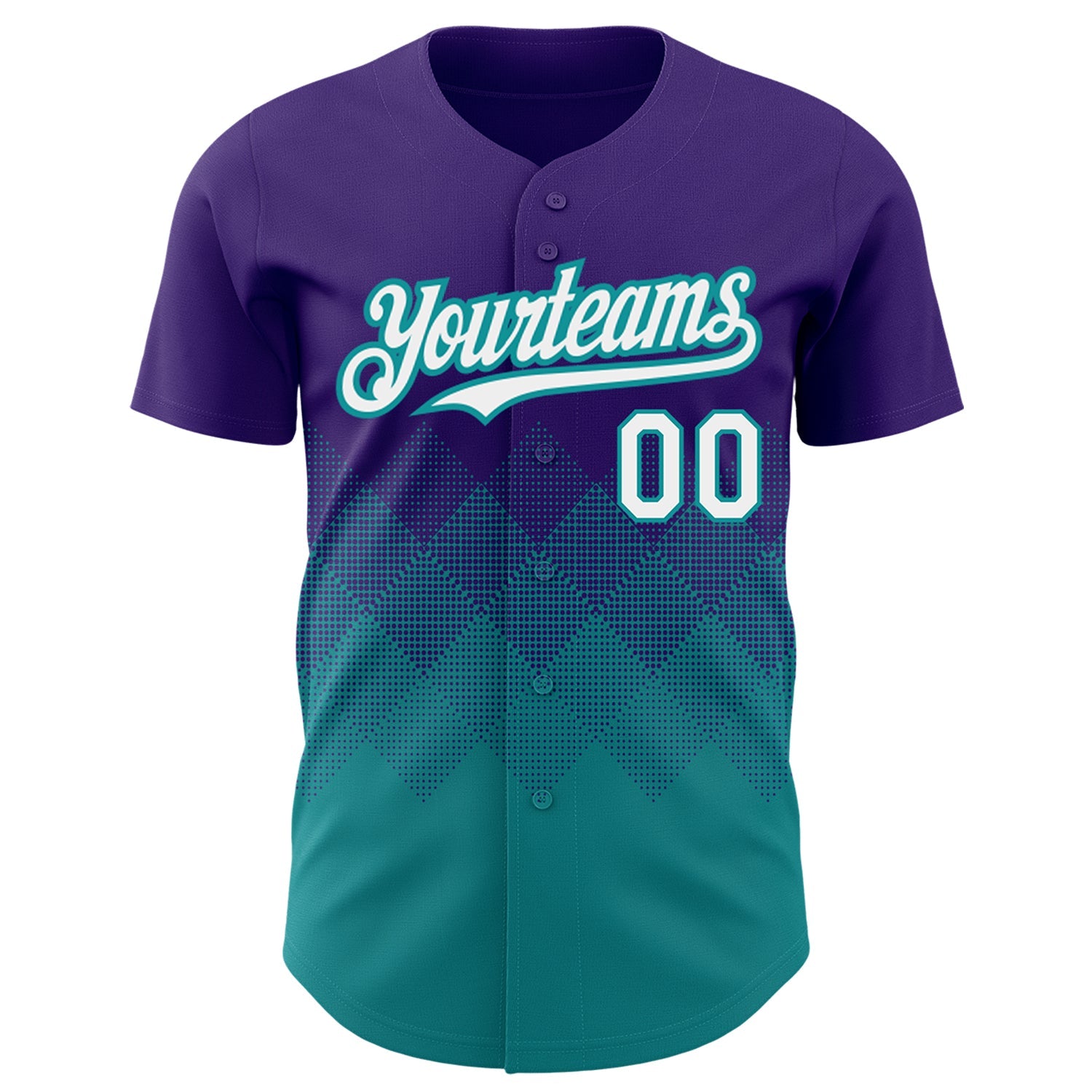 Custom Purple White-Teal 3D Pattern Design Gradient Square Shapes Authentic Baseball Jersey view 2