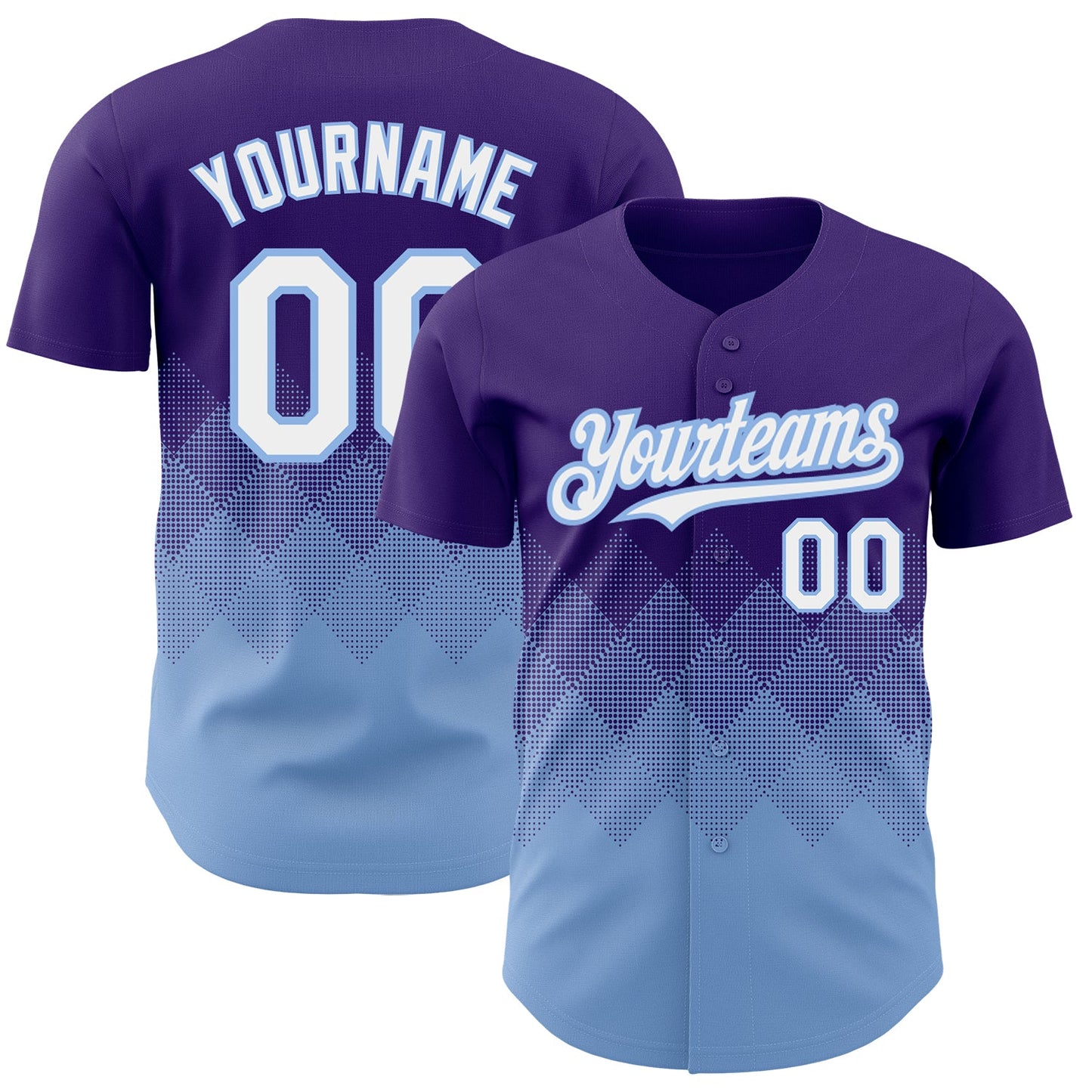 Custom Purple White-Light Blue 3D Pattern Design Gradient Square Shapes Authentic Baseball Jersey - Main View