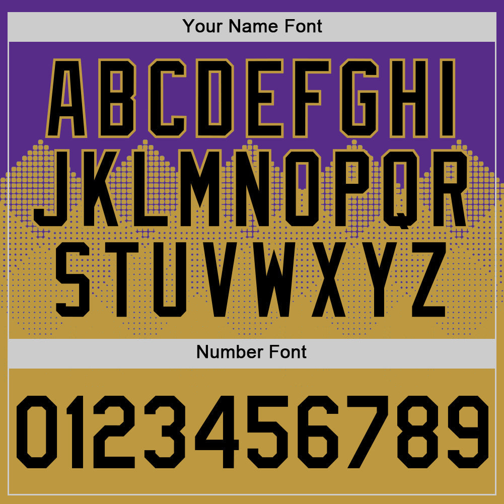 Custom Purple Black-Old Gold 3D Pattern Design Gradient Square Shapes Authentic Baseball Jersey view 5