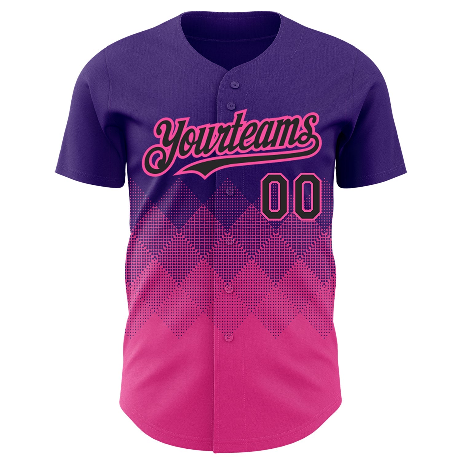 Custom Purple Black-Pink 3D Pattern Design Gradient Square Shapes Authentic Baseball Jersey view 2