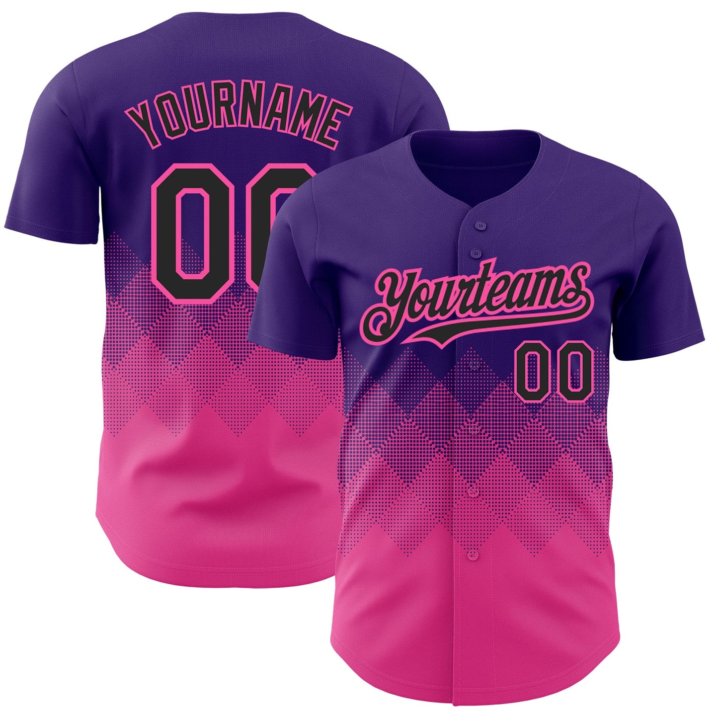 Custom Purple Black-Pink 3D Pattern Design Gradient Square Shapes Authentic Baseball Jersey - Main View