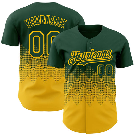 Custom Green Gold 3D Pattern Design Gradient Square Shapes Authentic Baseball Jersey - Main View