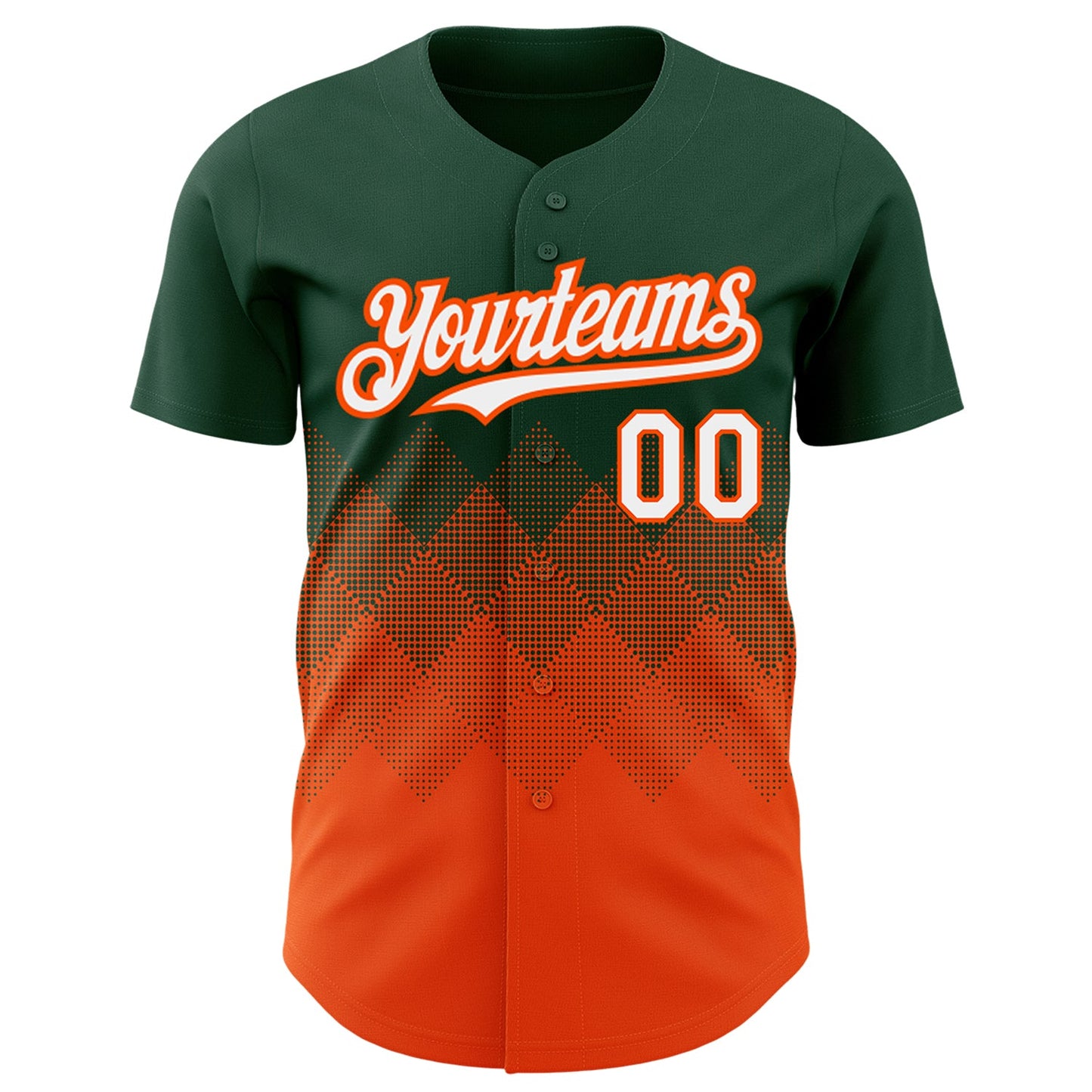 Custom Green White-Orange 3D Pattern Design Gradient Square Shapes Authentic Baseball Jersey view 2