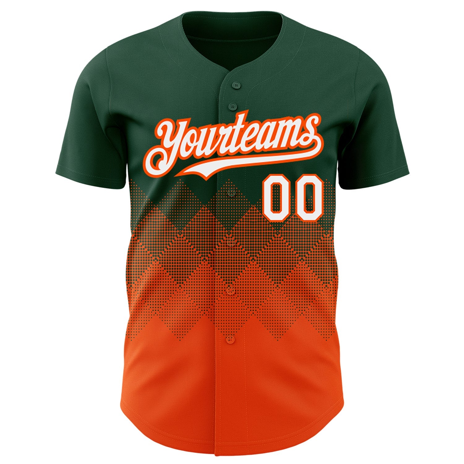Custom Green White-Orange 3D Pattern Design Gradient Square Shapes Authentic Baseball Jersey view 2