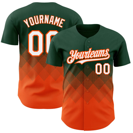 Custom Green White-Orange 3D Pattern Design Gradient Square Shapes Authentic Baseball Jersey - Main View