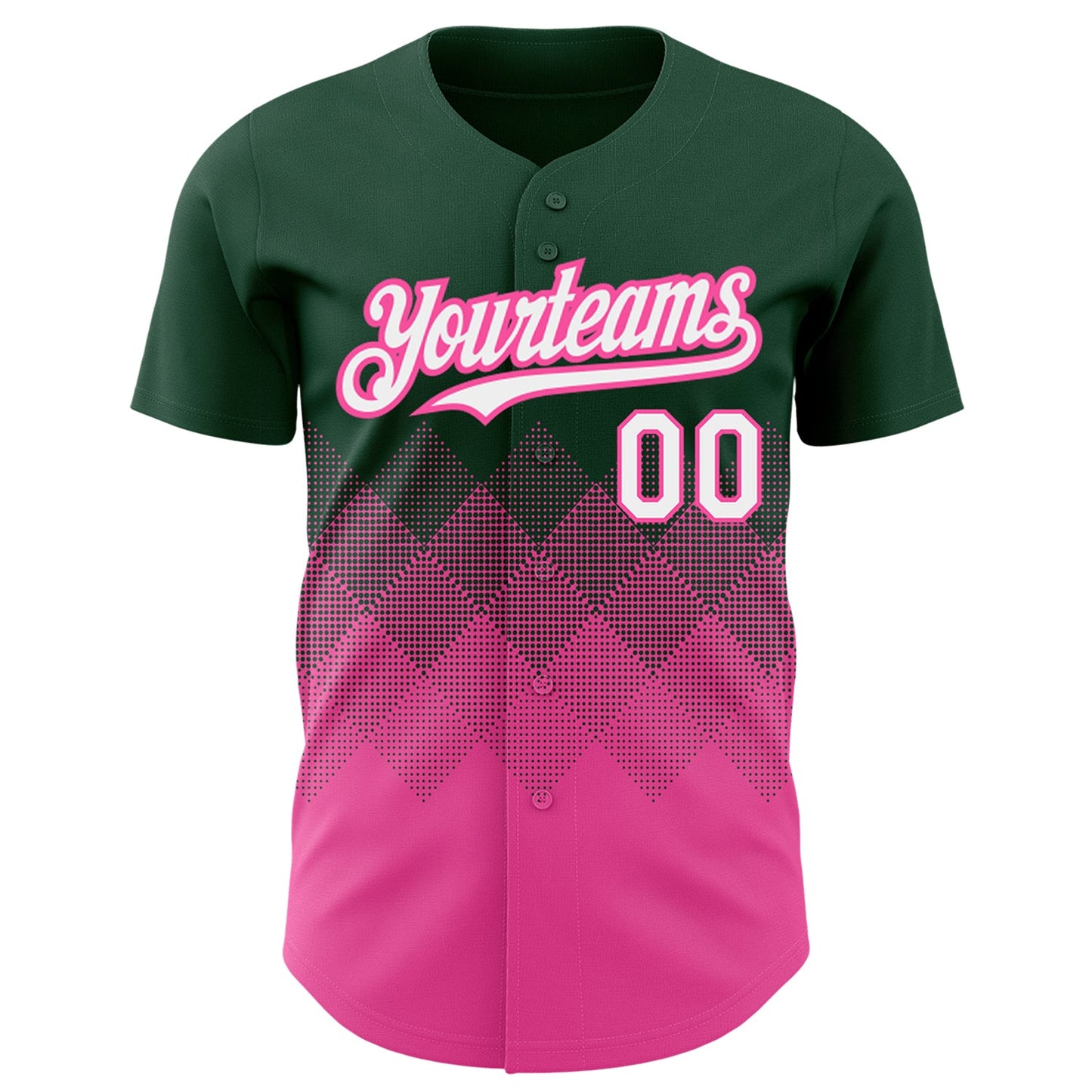 Custom Green White-Pink 3D Pattern Design Gradient Square Shapes Authentic Baseball Jersey view 2