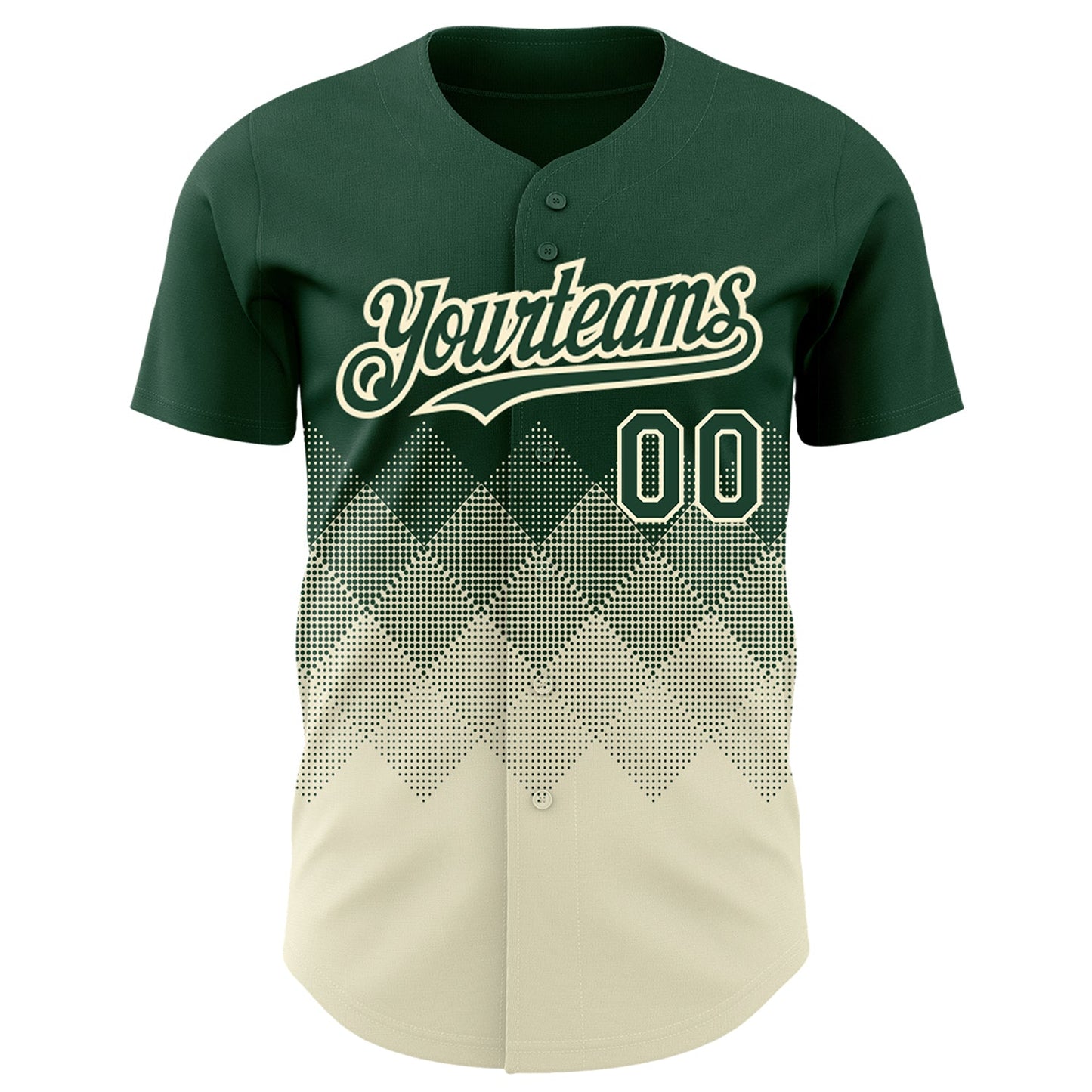 Custom Green Cream 3D Pattern Design Gradient Square Shapes Authentic Baseball Jersey view 2