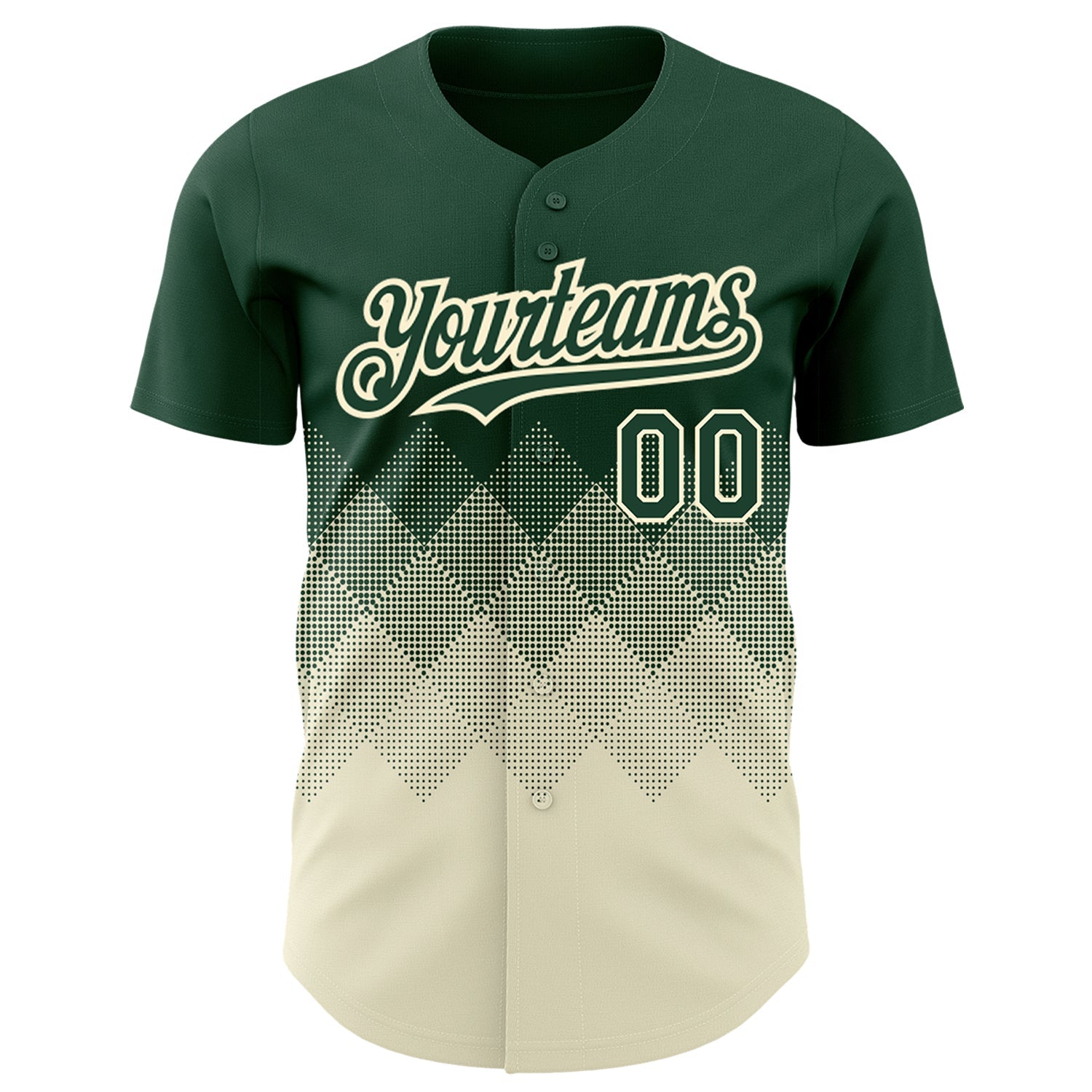 Custom Green Cream 3D Pattern Design Gradient Square Shapes Authentic Baseball Jersey view 2