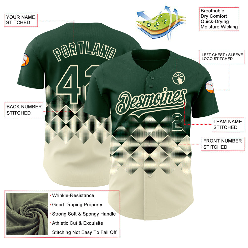 Custom Green Cream 3D Pattern Design Gradient Square Shapes Authentic Baseball Jersey view 3