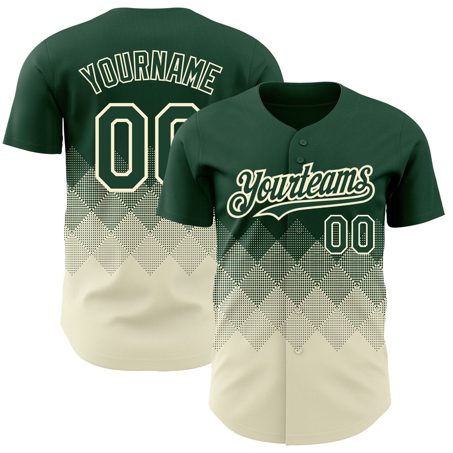 Custom Green Cream 3D Pattern Design Gradient Square Shapes Authentic Baseball Jersey - Main View