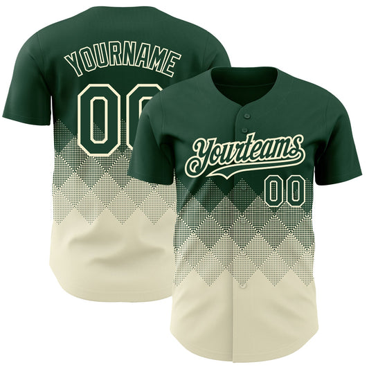 Custom Green Cream 3D Pattern Design Gradient Square Shapes Authentic Baseball Jersey - Main View