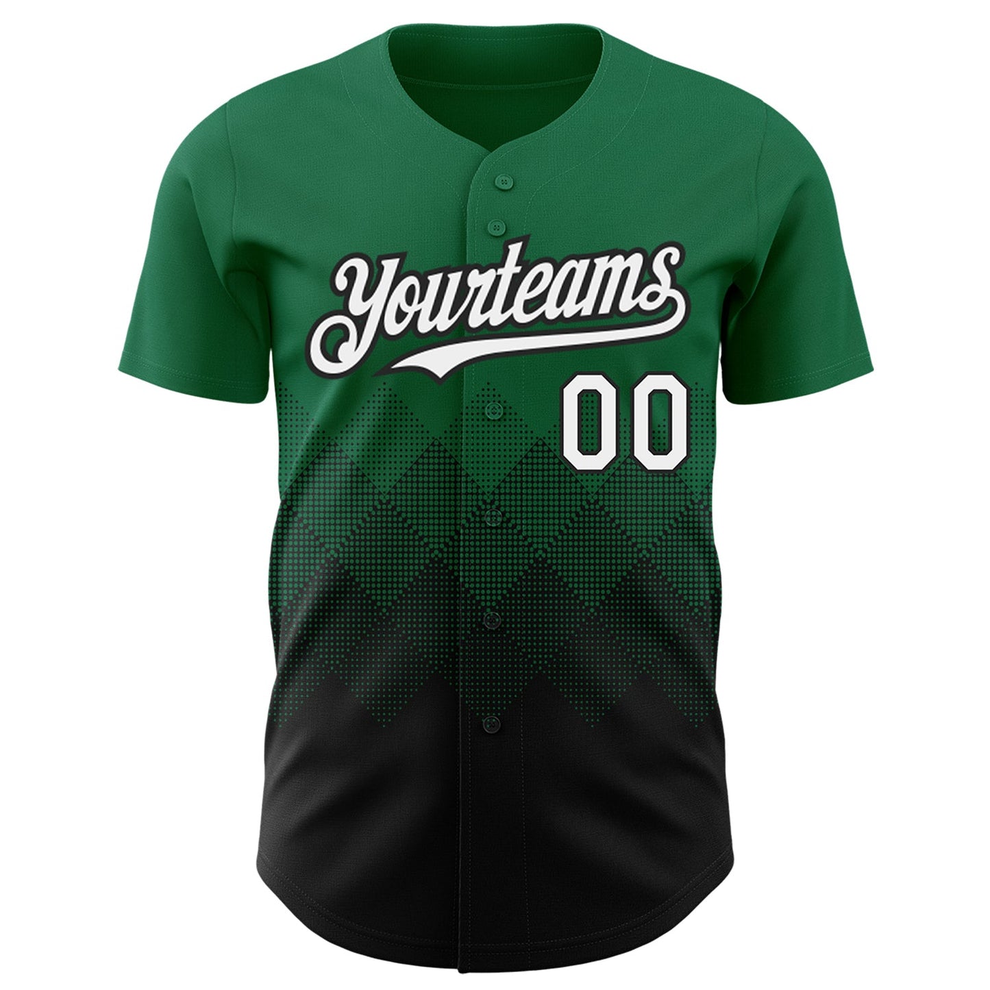 Custom Kelly Green White-Black 3D Pattern Design Gradient Square Shapes Authentic Baseball Jersey view 2