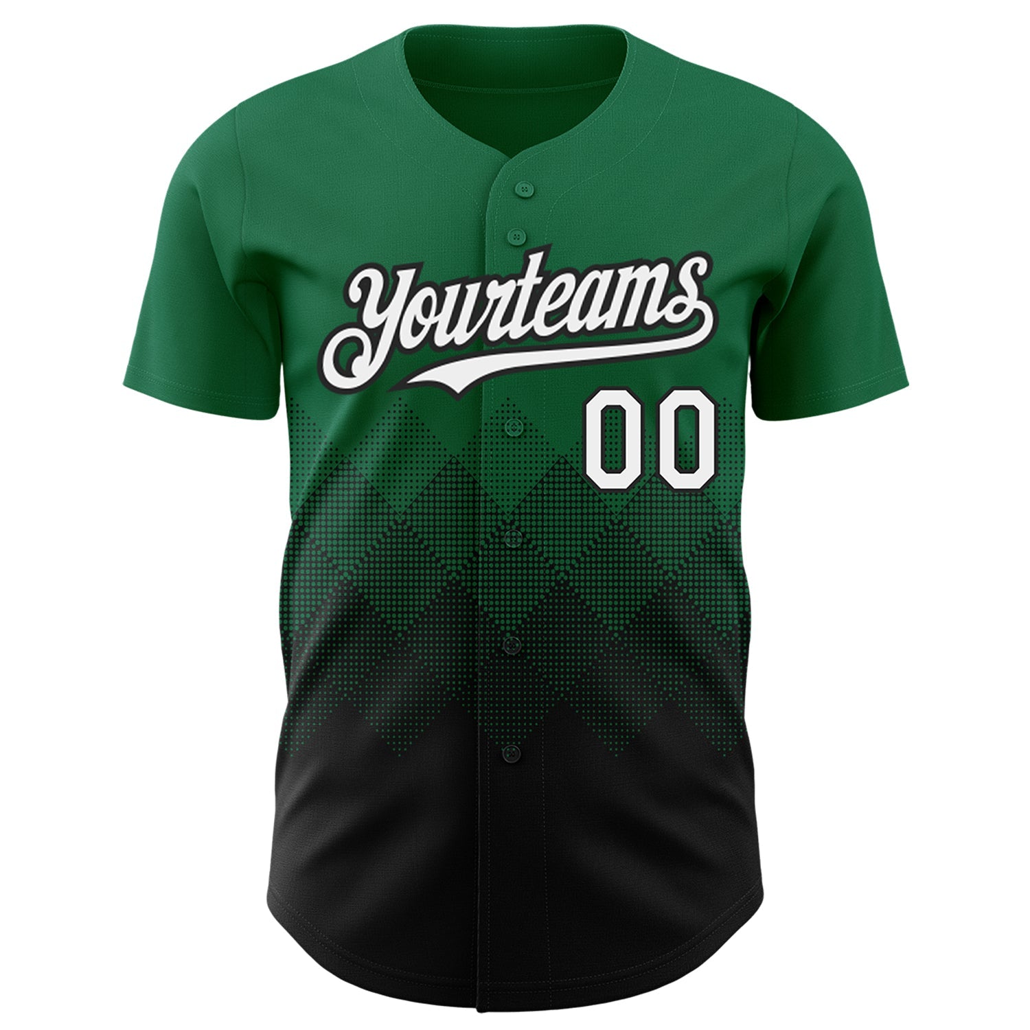 Custom Kelly Green White-Black 3D Pattern Design Gradient Square Shapes Authentic Baseball Jersey view 2