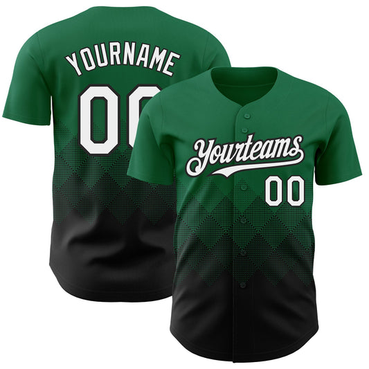 Custom Kelly Green White-Black 3D Pattern Design Gradient Square Shapes Authentic Baseball Jersey - Main View