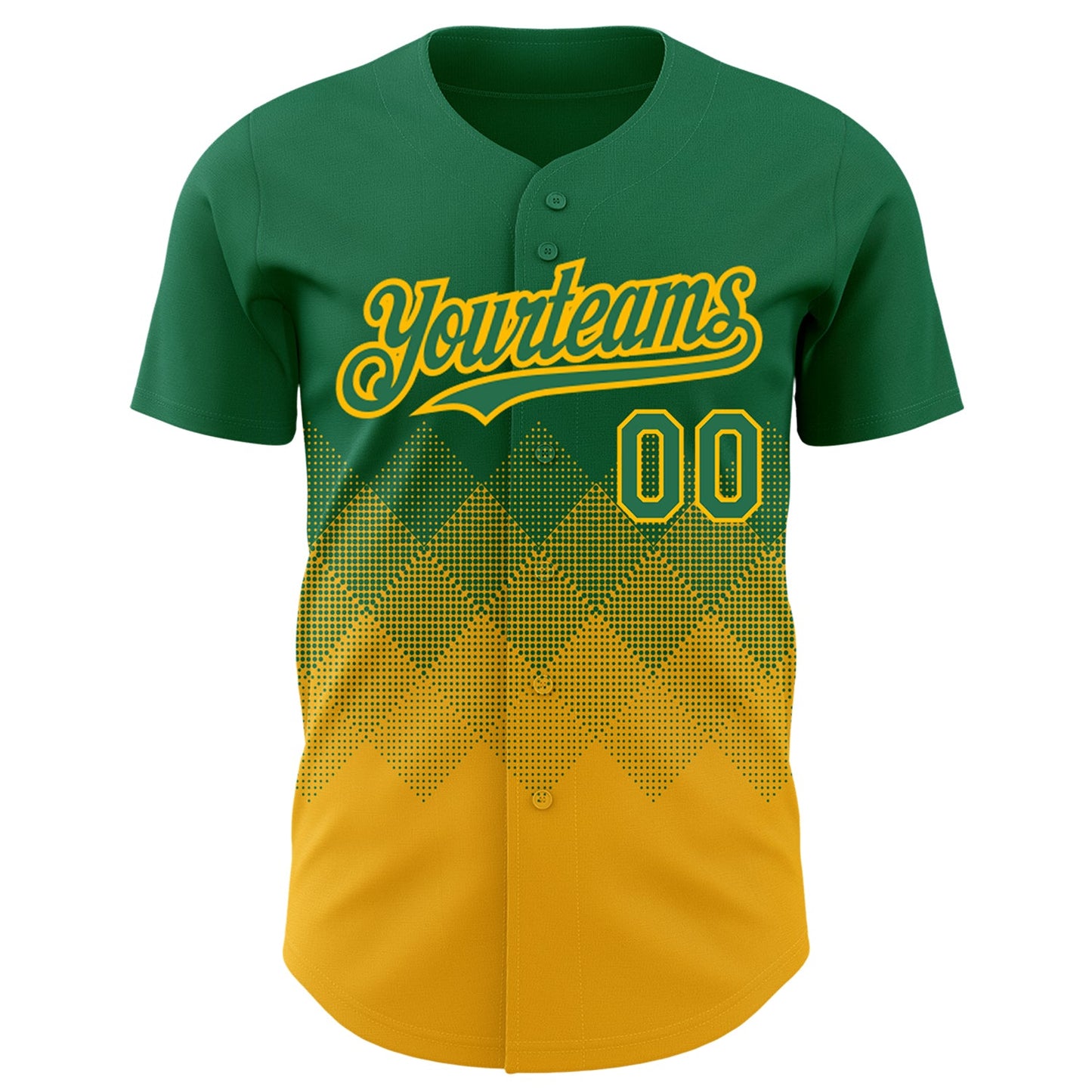 Custom Kelly Green Gold 3D Pattern Design Gradient Square Shapes Authentic Baseball Jersey view 2