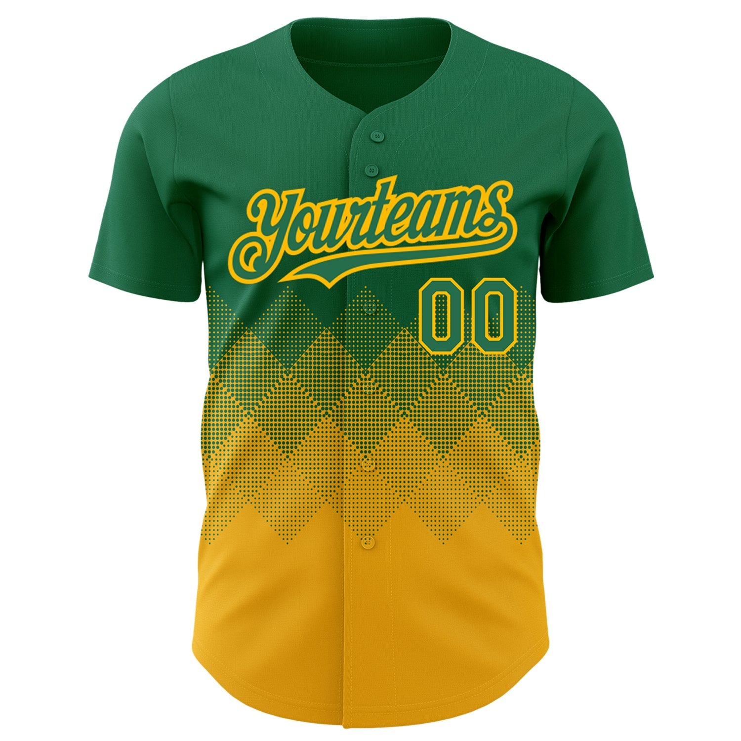 Custom Kelly Green Gold 3D Pattern Design Gradient Square Shapes Authentic Baseball Jersey view 2