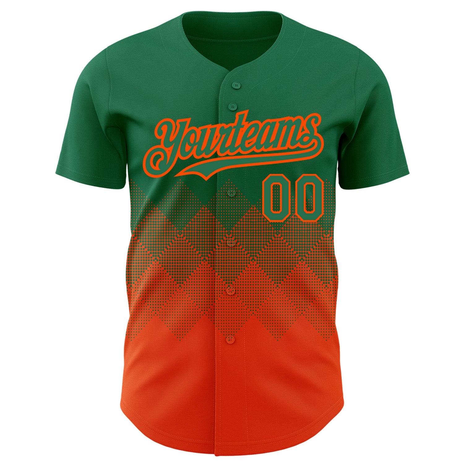 Custom Kelly Green Orange 3D Pattern Design Gradient Square Shapes Authentic Baseball Jersey view 2