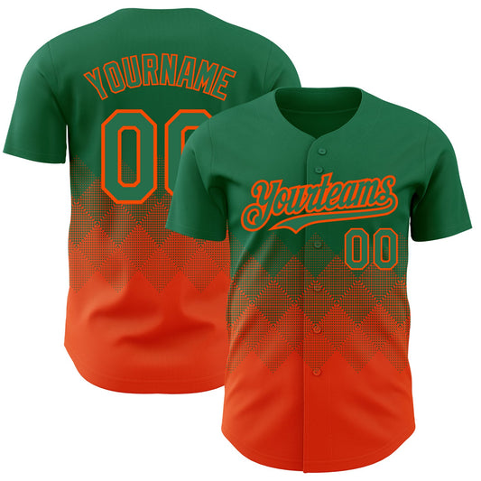 Custom Kelly Green Orange 3D Pattern Design Gradient Square Shapes Authentic Baseball Jersey - Main View