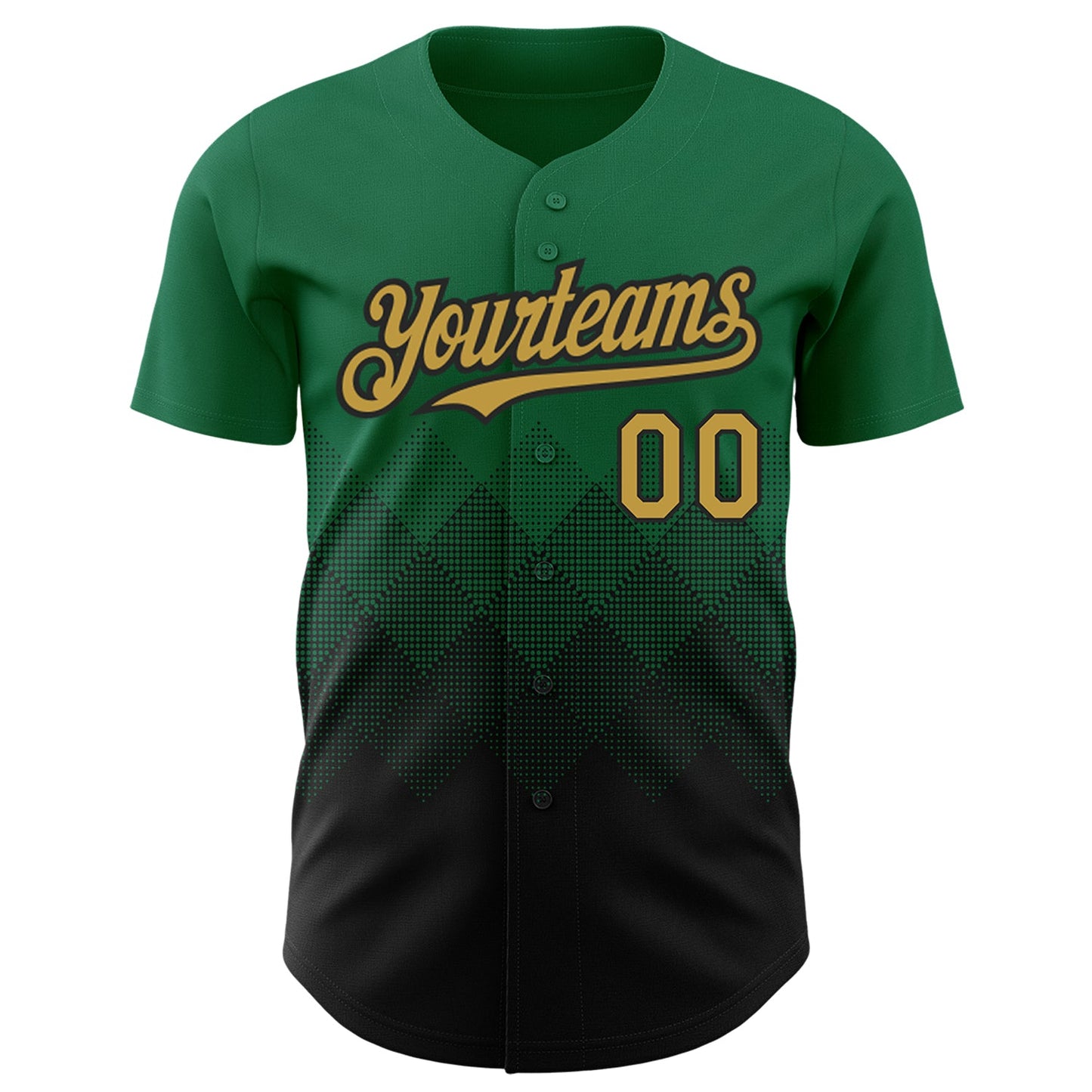 Custom Kelly Green Old Gold-Black 3D Pattern Design Gradient Square Shapes Authentic Baseball Jersey view 2