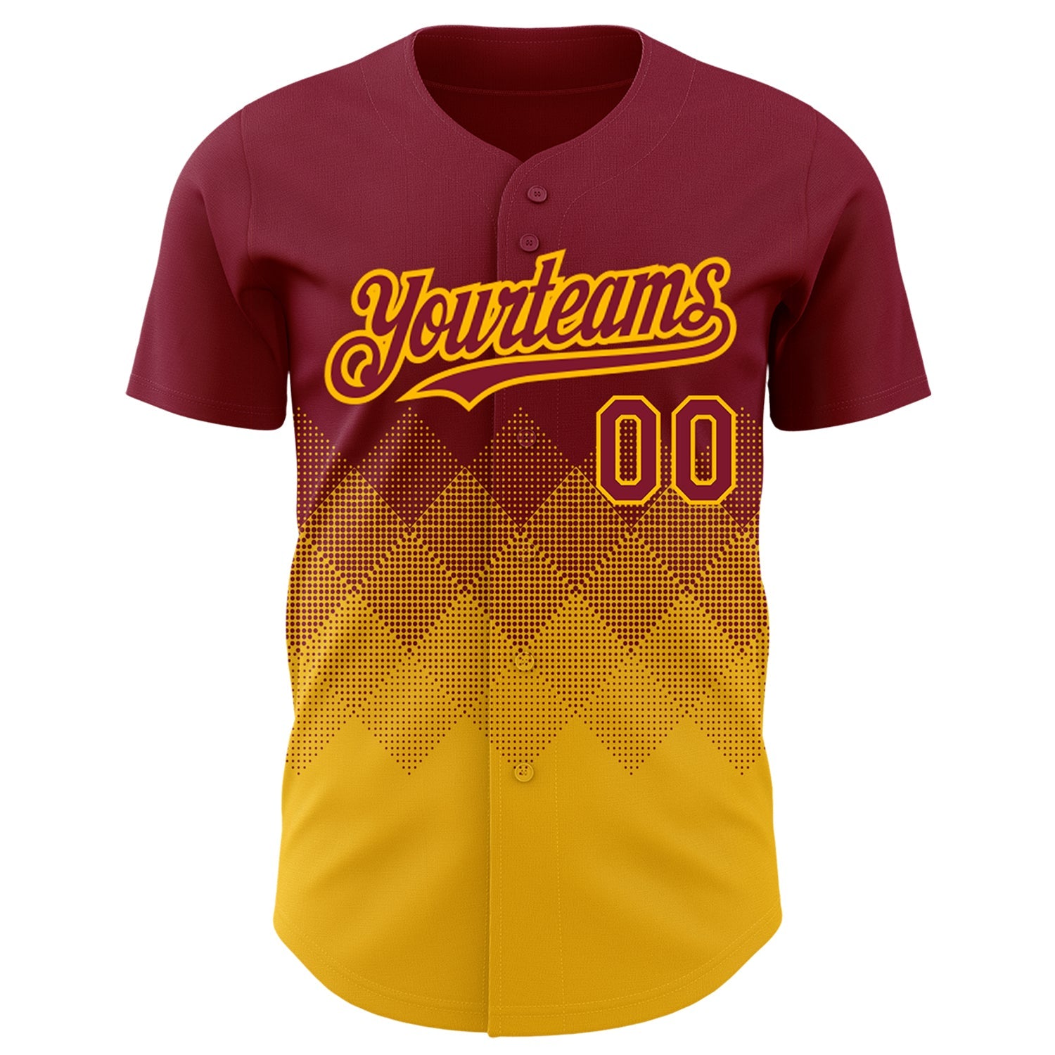 Custom Crimson Gold 3D Pattern Design Gradient Square Shapes Authentic Baseball Jersey view 2