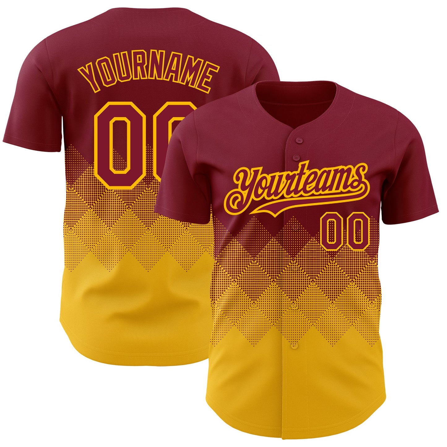 Custom Crimson Gold 3D Pattern Design Gradient Square Shapes Authentic Baseball Jersey - Main View