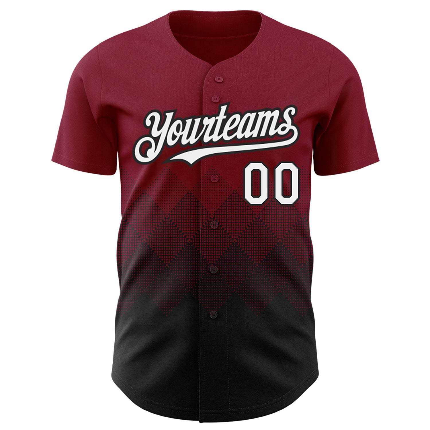 Custom Crimson White-Black 3D Pattern Design Gradient Square Shapes Authentic Baseball Jersey view 2