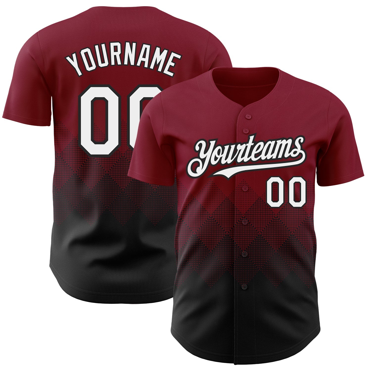 Custom Crimson White-Black 3D Pattern Design Gradient Square Shapes Authentic Baseball Jersey - Main View