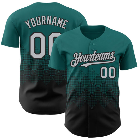 Custom Teal Gray-Black 3D Pattern Design Gradient Square Shapes Authentic Baseball Jersey - Main View