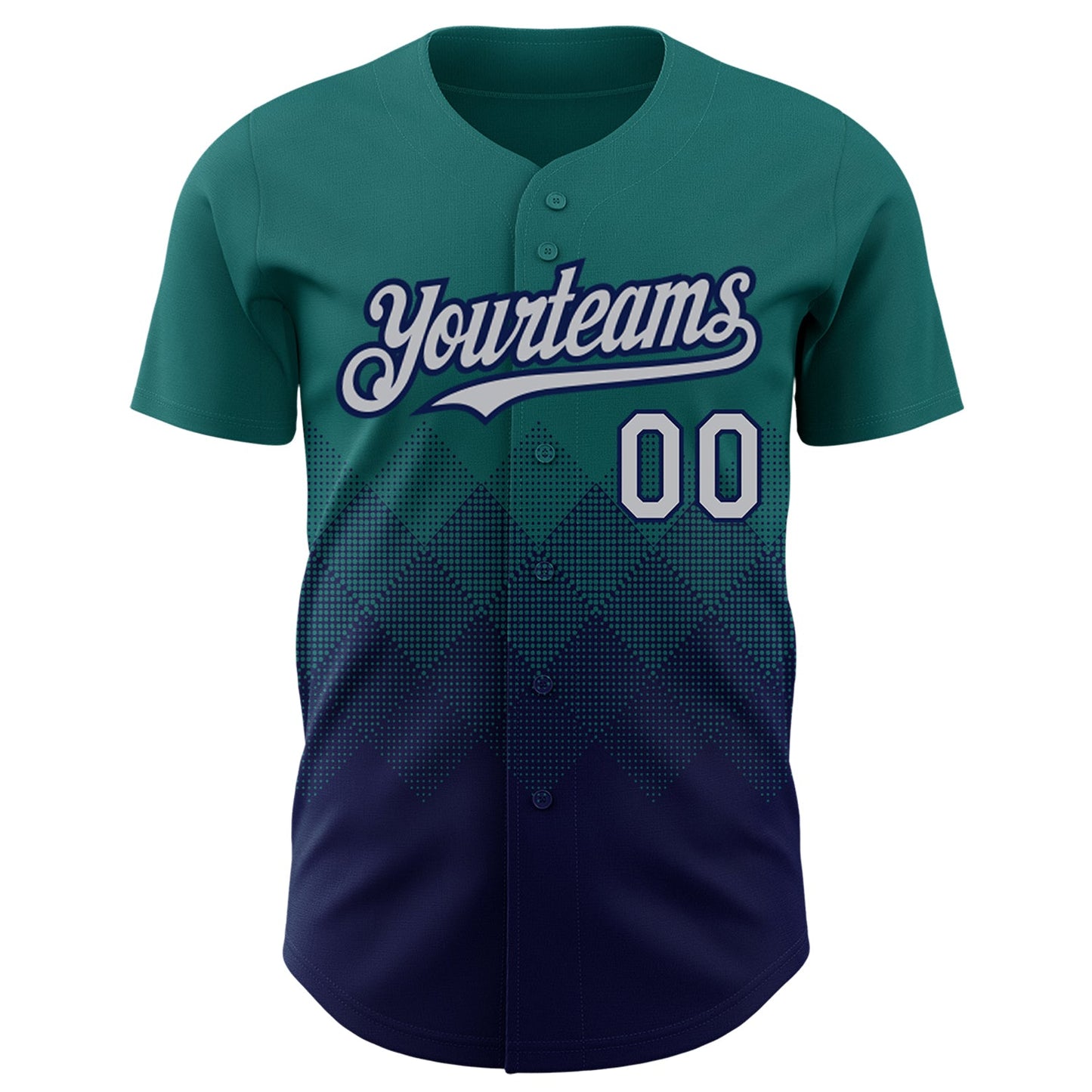 Custom Teal Gray-Navy 3D Pattern Design Gradient Square Shapes Authentic Baseball Jersey view 2