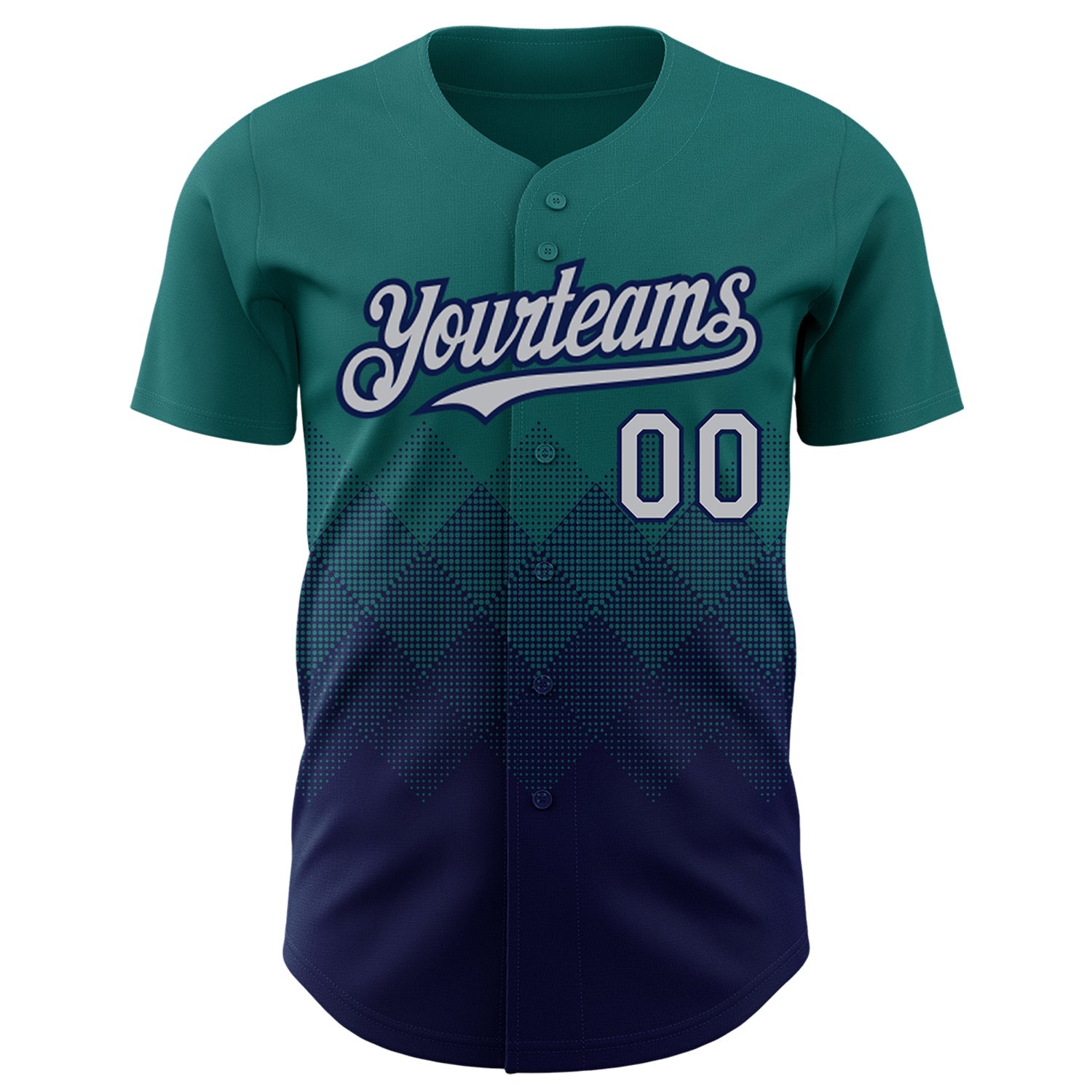 Custom Teal Gray-Navy 3D Pattern Design Gradient Square Shapes Authentic Baseball Jersey view 2