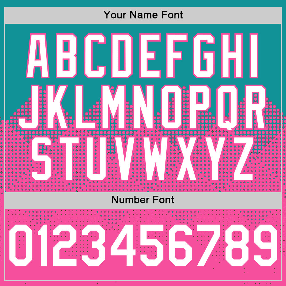 Custom Teal White-Pink 3D Pattern Design Gradient Square Shapes Authentic Baseball Jersey view 5