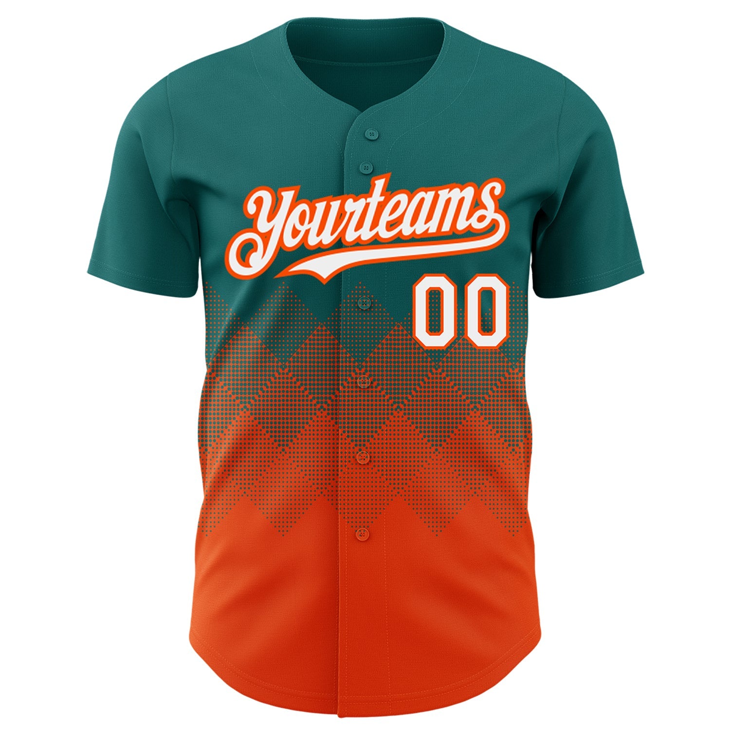 Custom Teal White-Orange 3D Pattern Design Gradient Square Shapes Authentic Baseball Jersey view 2