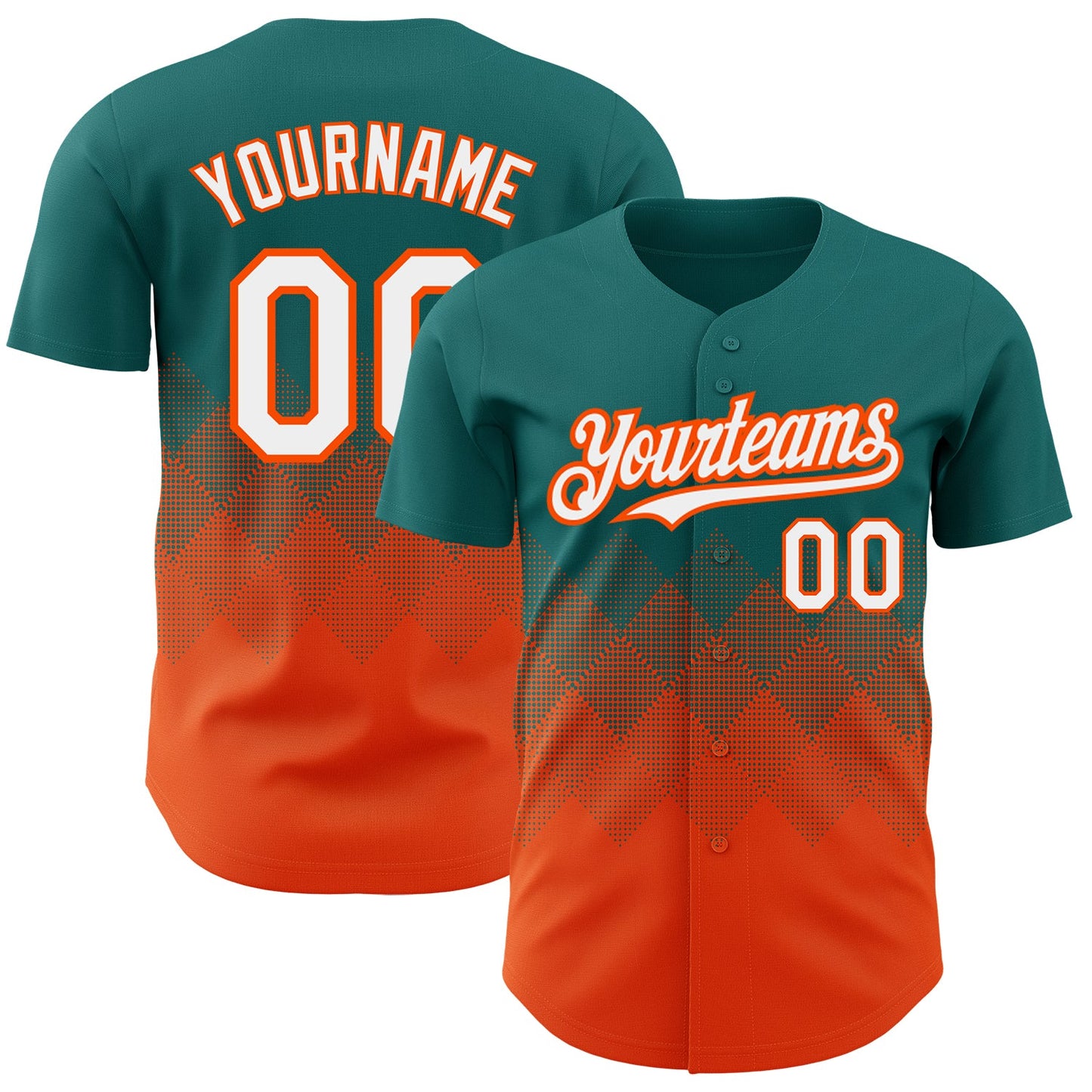 Custom Teal White-Orange 3D Pattern Design Gradient Square Shapes Authentic Baseball Jersey - Main View