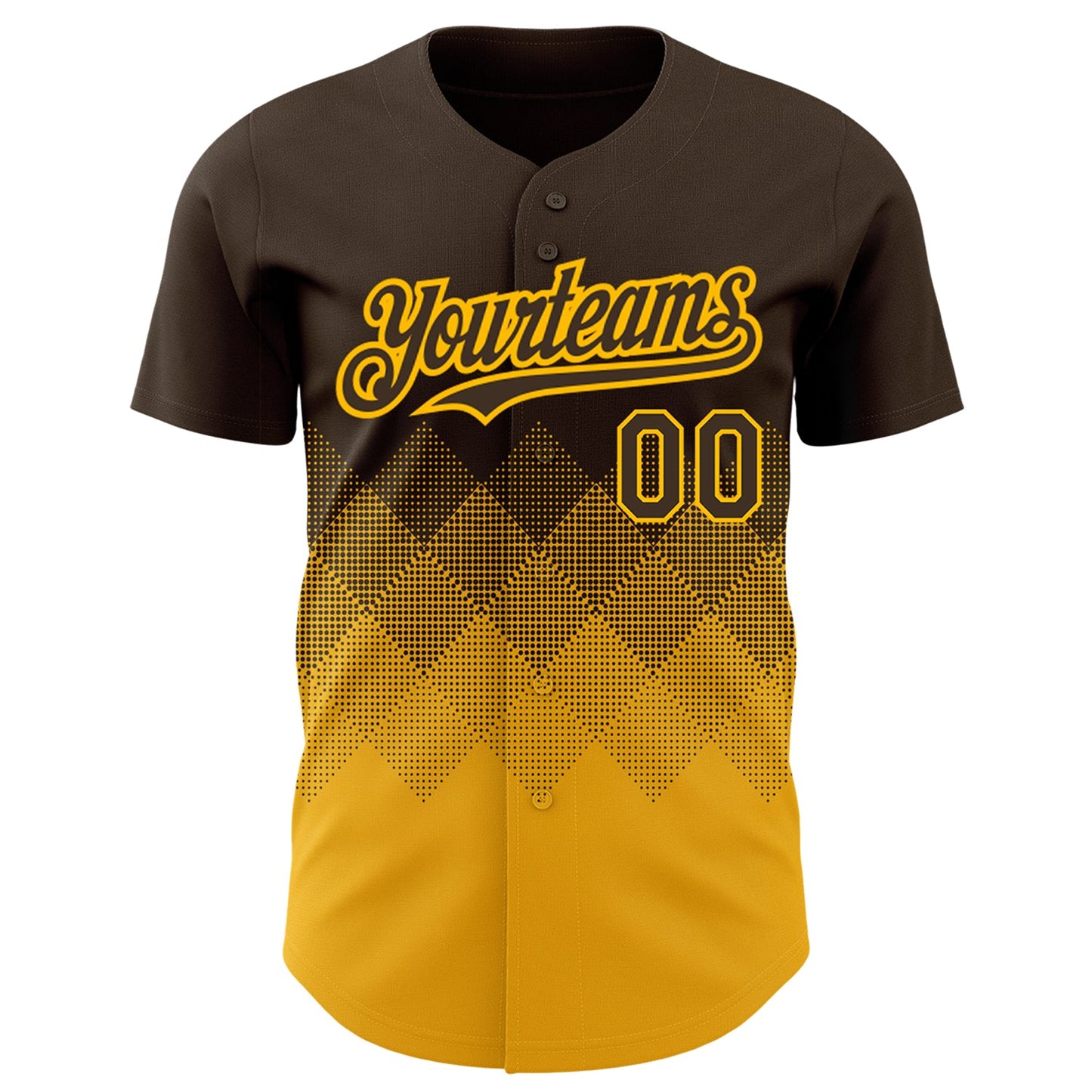 Custom Brown Gold 3D Pattern Design Gradient Square Shapes Authentic Baseball Jersey view 2