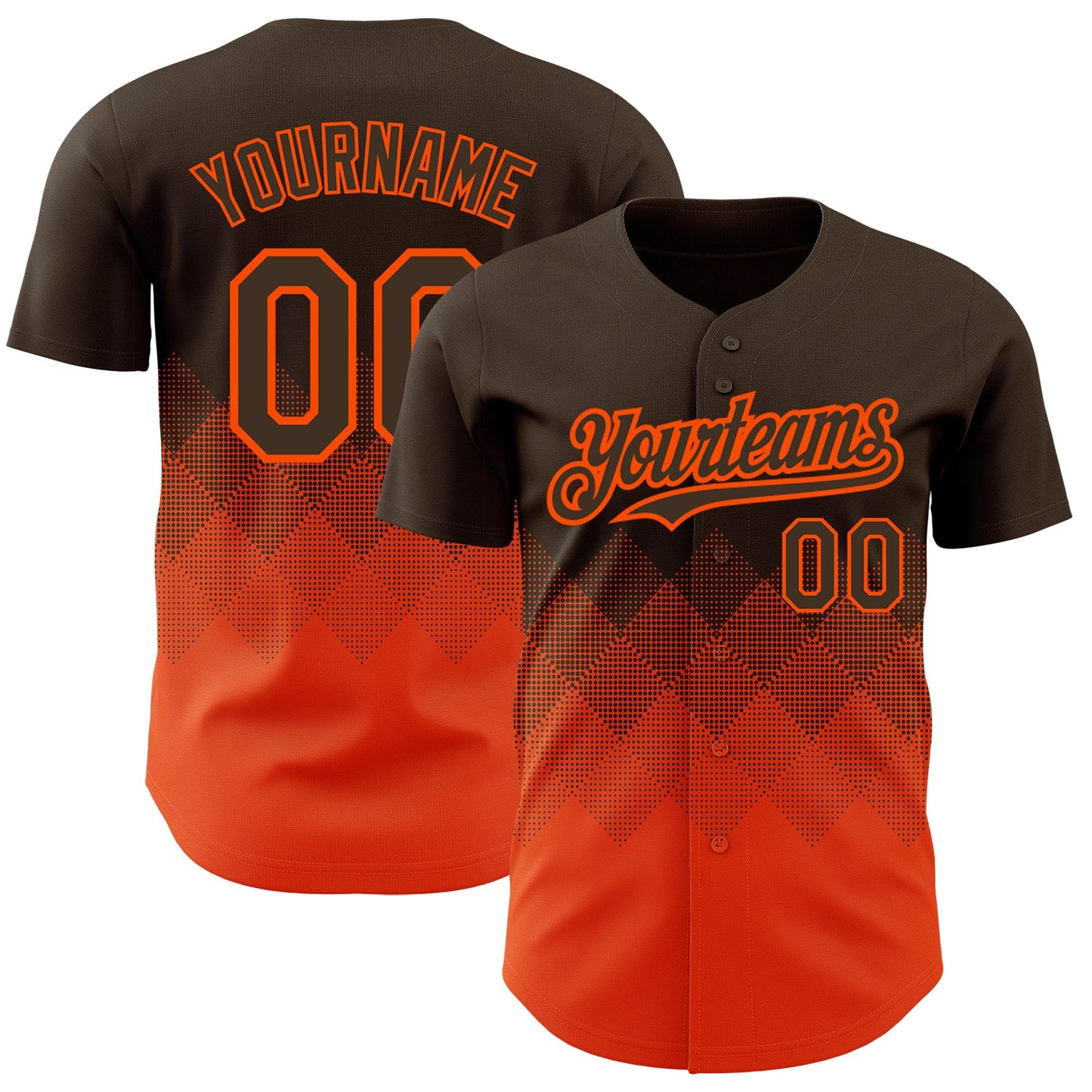 Custom Brown Orange 3D Pattern Design Gradient Square Shapes Authentic Baseball Jersey - Main View