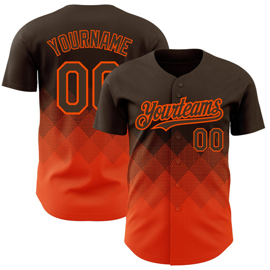 Custom Brown Orange 3D Pattern Design Gradient Square Shapes Authentic Baseball Jersey - Main View