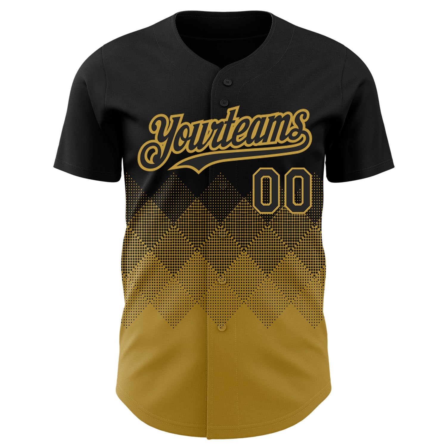 Custom Black Old Gold 3D Pattern Design Gradient Square Shapes Authentic Baseball Jersey view 2