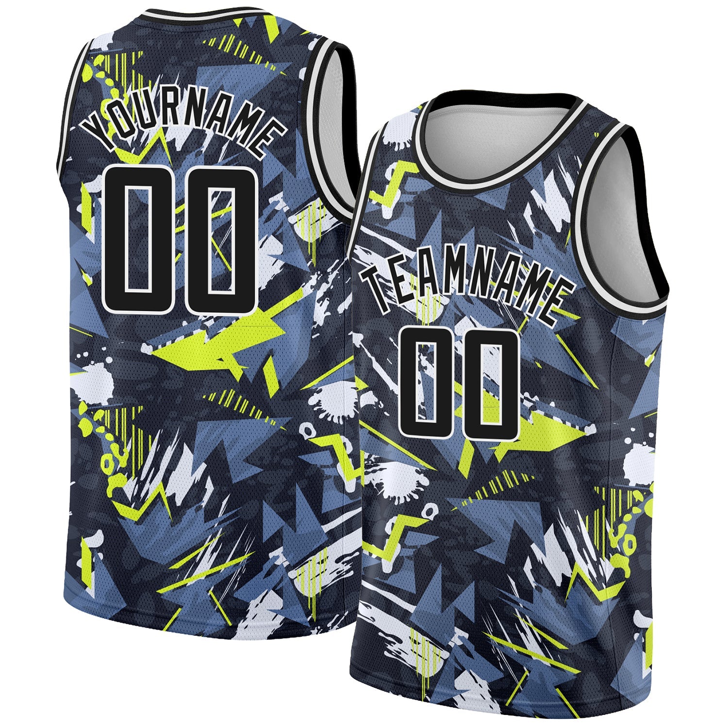 Custom Black White 3D Pattern Design Abstract Grunge Art Authentic Basketball Jersey - Main View