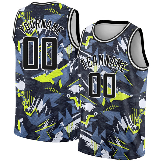 Custom Black White 3D Pattern Design Abstract Grunge Art Authentic Basketball Jersey - Main View