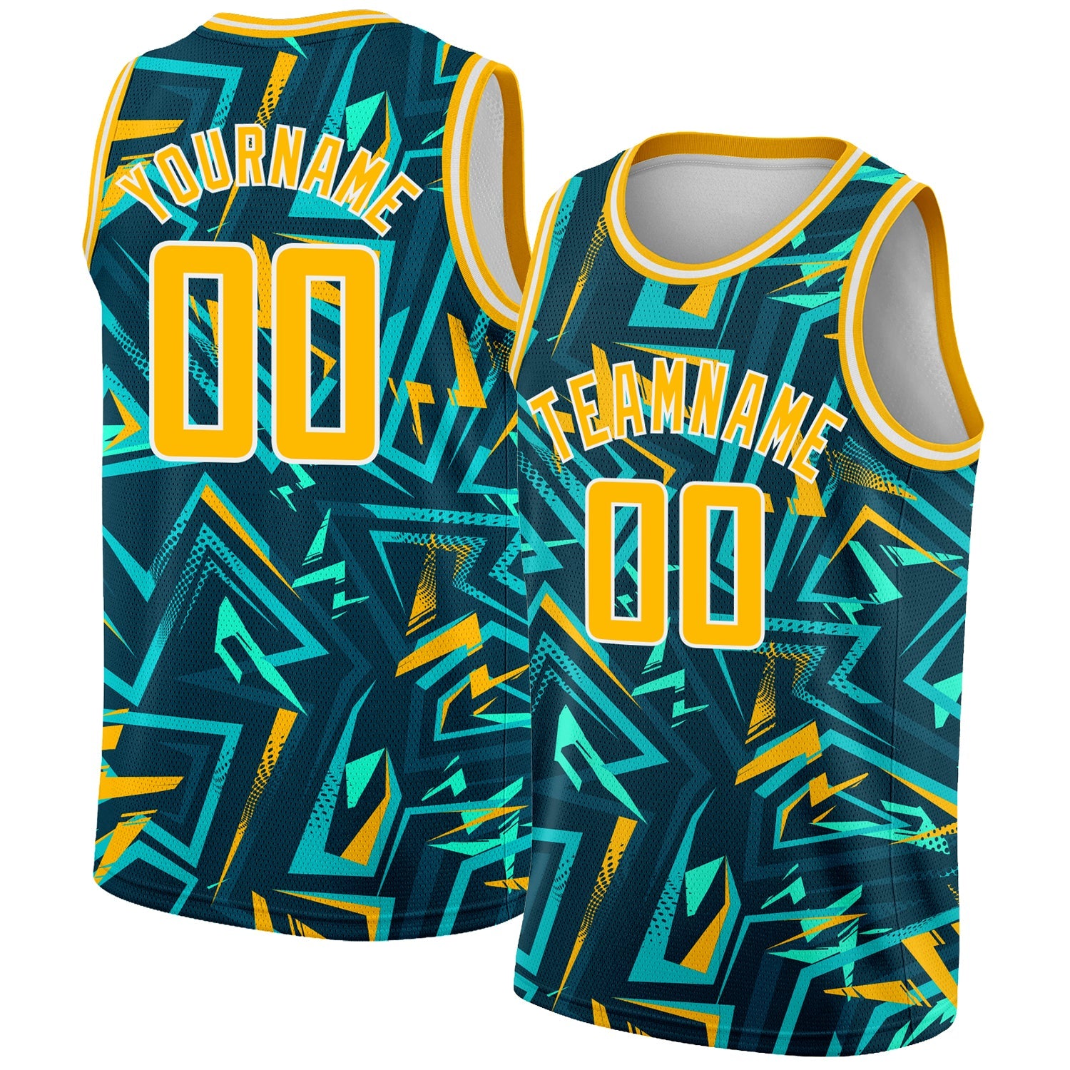 Custom Green Gold-White 3D Pattern Design Abstract Grunge Art Authentic Basketball Jersey - Main View