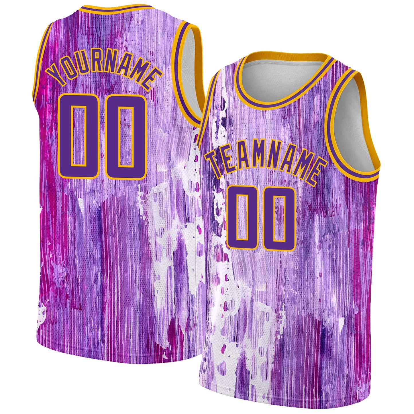 Custom Purple Gold 3D Pattern Design Abstract Liquid Watercolor Style Authentic Basketball Jersey - Main View