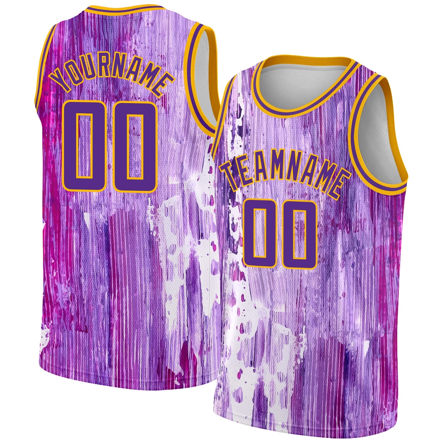 Custom Purple Gold 3D Pattern Design Abstract Liquid Watercolor Style Authentic Basketball Jersey - Main View