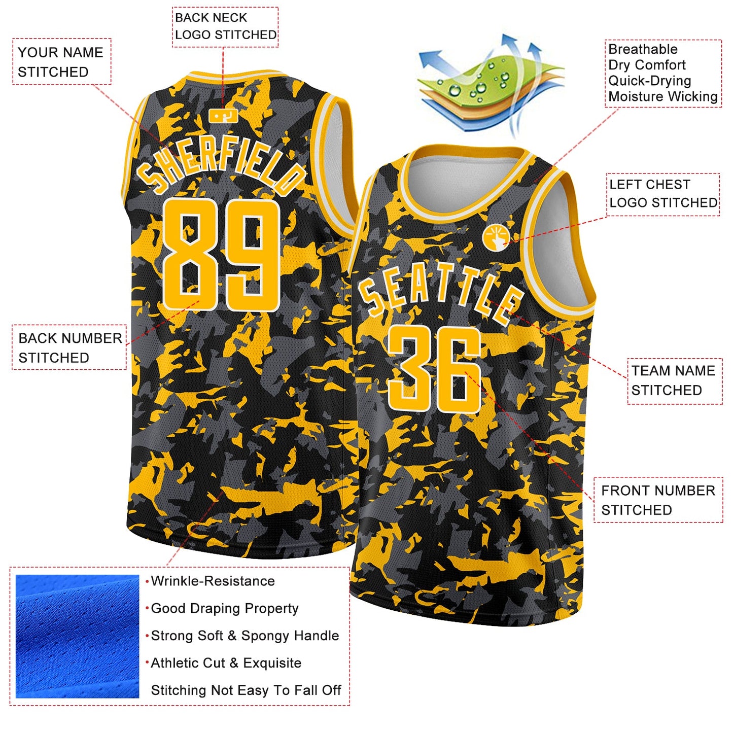 Custom Black Gold-White 3D Pattern Design Abstract Grunge Art Authentic Basketball Jersey view 2
