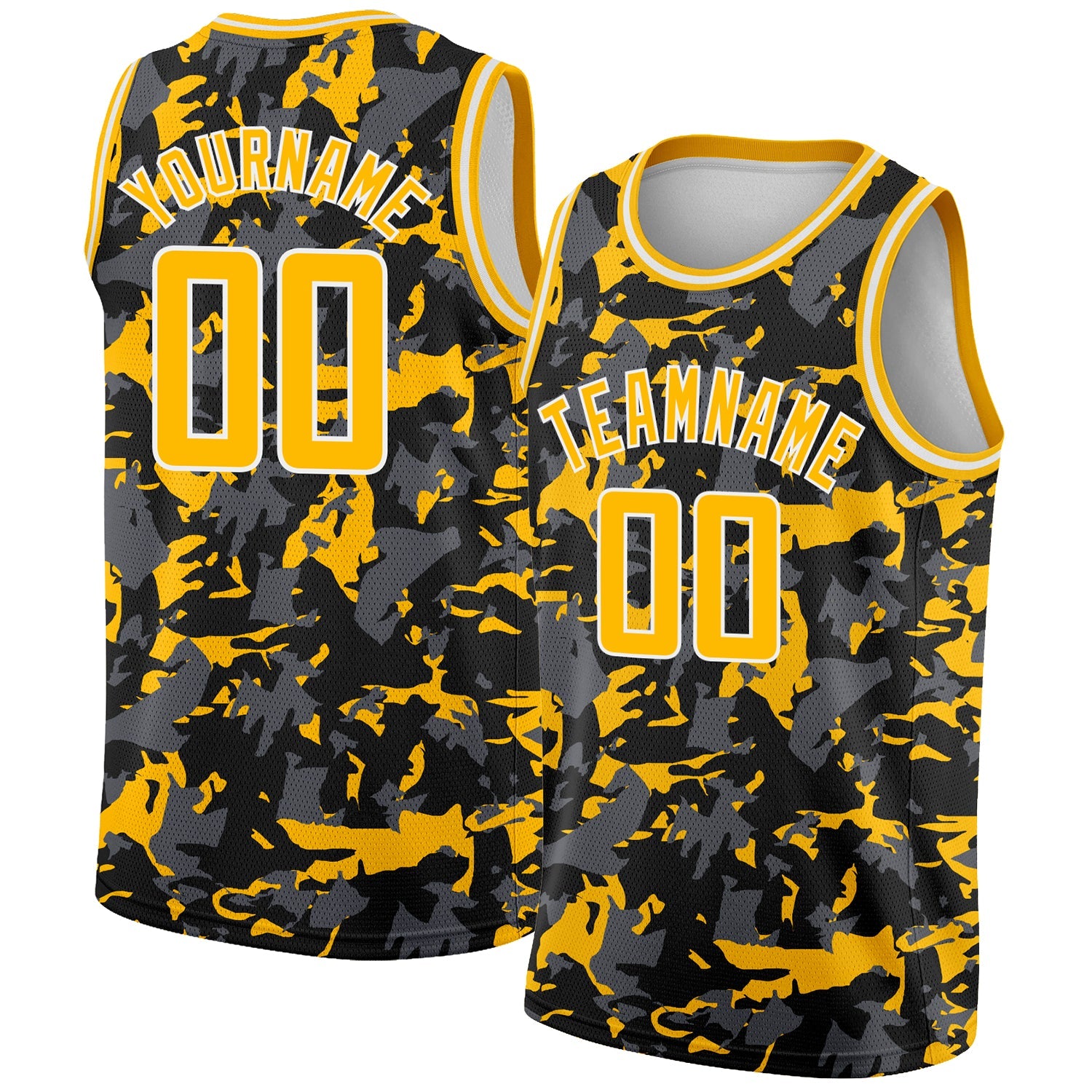 Custom Black Gold-White 3D Pattern Design Abstract Grunge Art Authentic Basketball Jersey - Main View