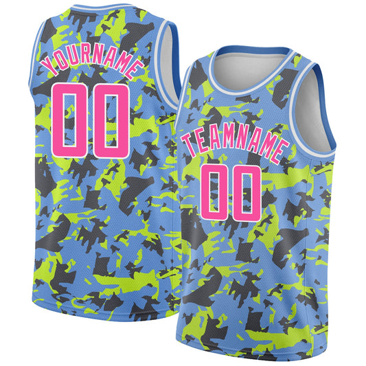Custom Light Blue Pink-White 3D Pattern Design Abstract Grunge Art Authentic Basketball Jersey - Main View